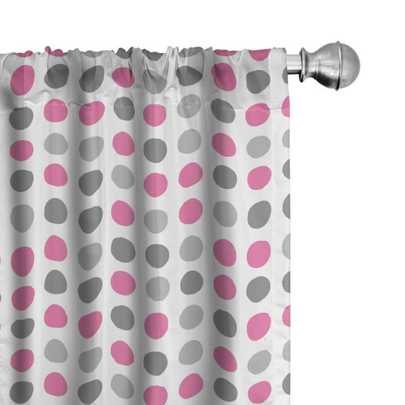 Ambesonne Geometric Curtains, Polka Dots Motifs, Pair of 28"x63", White Grey Pink