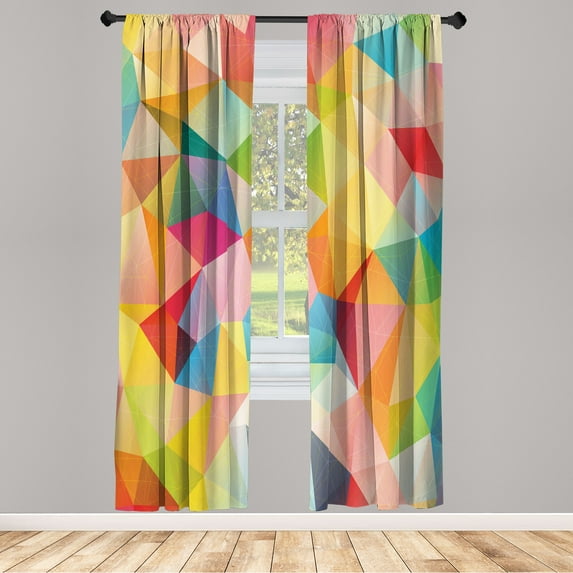 Ambesonne Geometric Curtains, Polygonal Arrangement, Pair of 28"x63", Multicolor