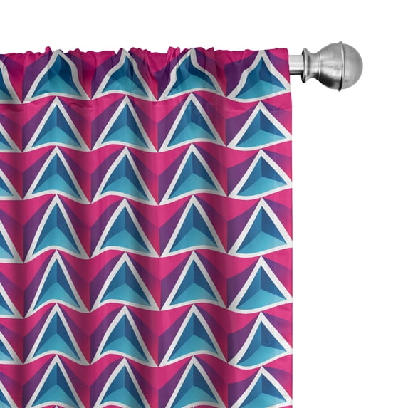 Ambesonne Geometric Curtains, Psychedelic 3D Triangles, Pair of 28"x63", Magenta Dark Sky Blue