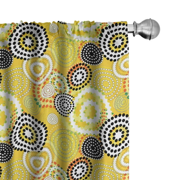 Ambesonne Geometric Curtains, Psychedelic Rings, Pair of 28"x63", Mustard