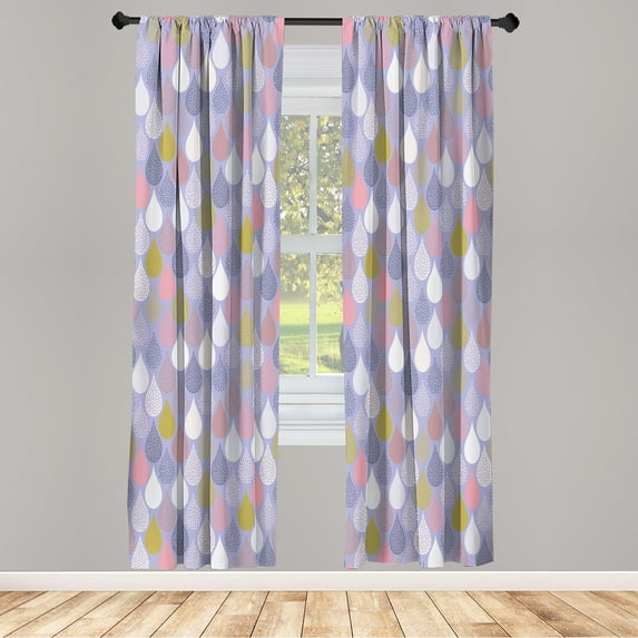Ambesonne Geometric Curtains, Raindrops Doodle Style, Pair of 28"x63", Pale Mauve