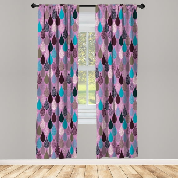 Ambesonne Geometric Curtains, Raindrops Doodle Style, Pair of 28"x63", Seafoam