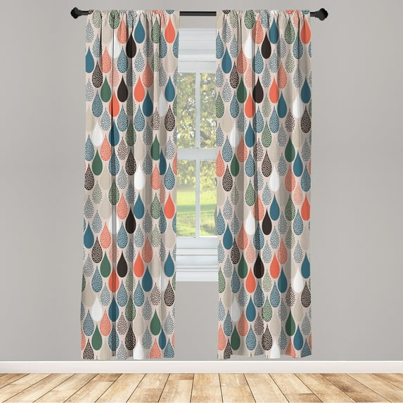 Ambesonne Geometric Curtains, Raindrops Doodle Style, Pair of 28"x84", Pale Khaki