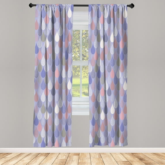 Ambesonne Geometric Curtains, Raindrops Doodle Style, Pair of 28"x84", Pale Pink