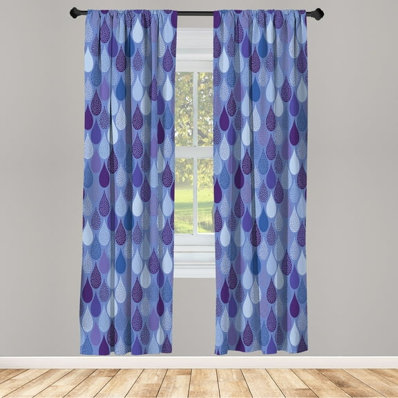 Ambesonne Geometric Curtains, Raindrops Doodle Style, Pair of 28"x95", Blue Violet
