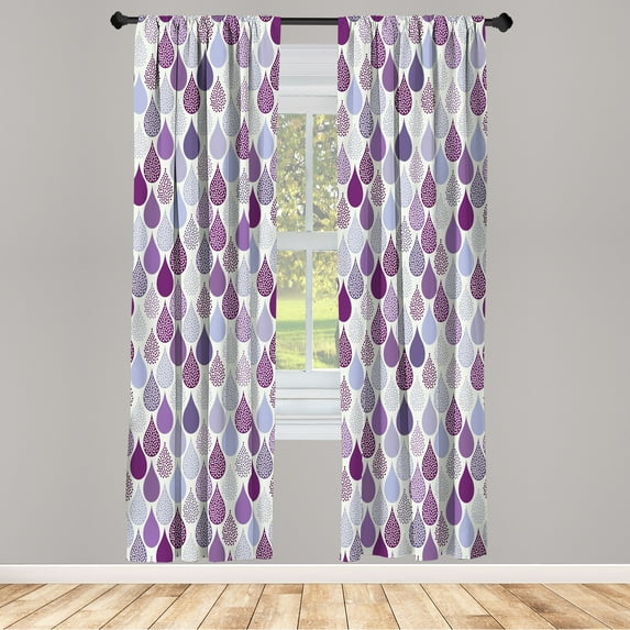 Ambesonne Geometric Curtains, Raindrops Doodle Style, Pair of 28"x95", Purple Lilac