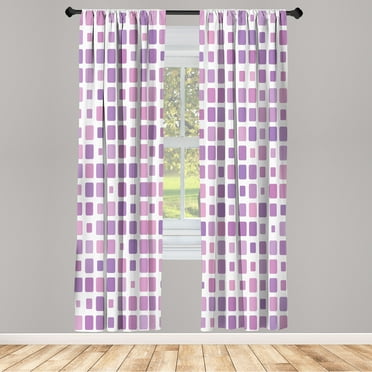 Ambesonne Geometric Curtains, Random Ombre Square Tiles, Pair of 28"x63", Violet Lilac and White