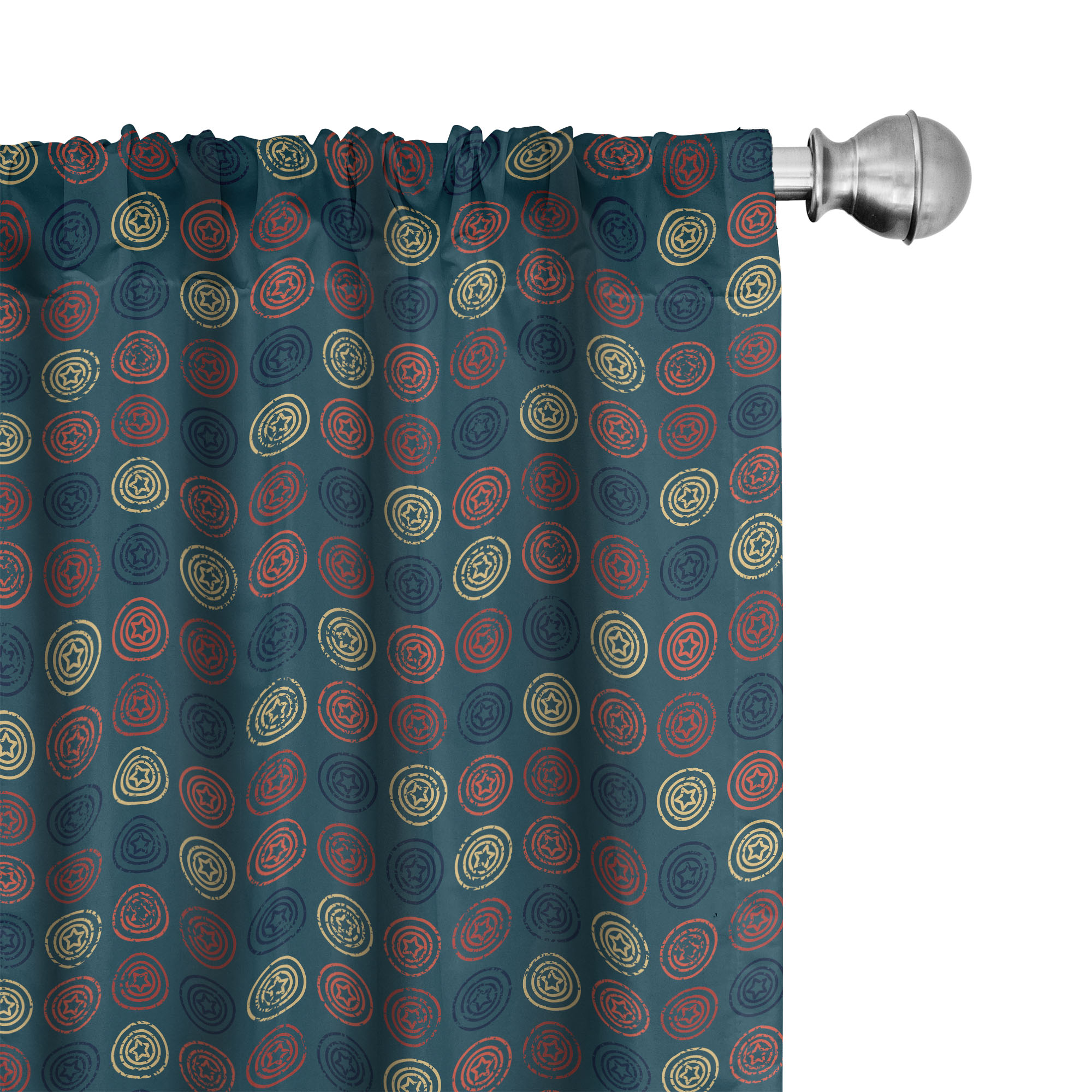 Blue Geometric Polyester Room Darkening Curtain Panels
