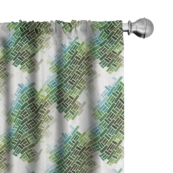 Ambesonne Geometric Curtains, Repeating Rectangles Plot, Pair of 28"x95", Lime Green and Sea Blue