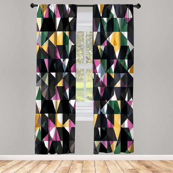 Ambesonne Geometric Curtains, Retro Mosaic Colorful Art, Pair of 28"x63", Mauve White