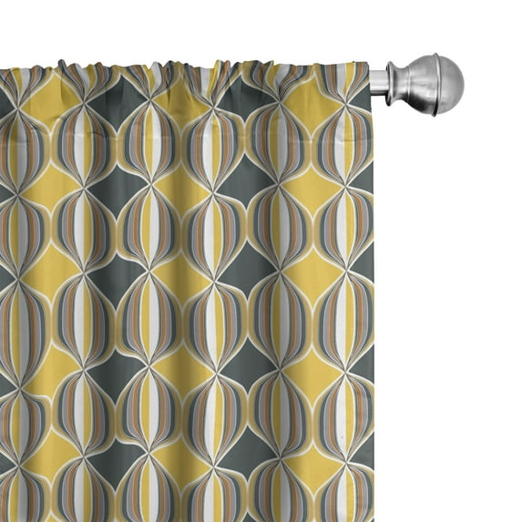 Ambesonne Geometric Curtains, Rhombus and Stripes, Pair of 28"x95", Grey Yellow White