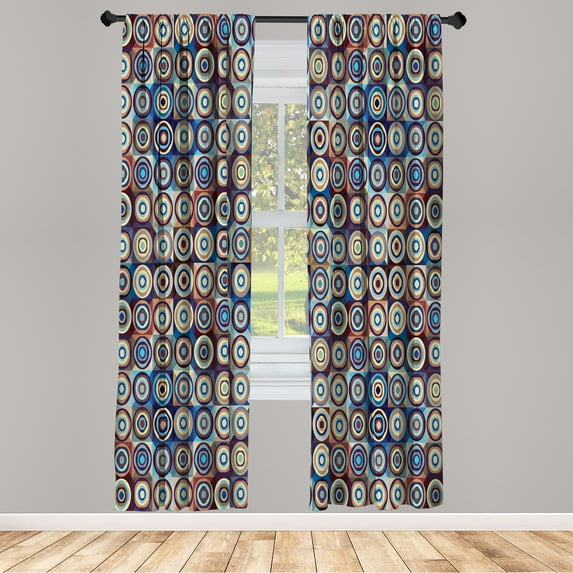 Ambesonne Geometric Curtains, Ring Formed Circles, Pair of 28"x84", Royal Blue Umber