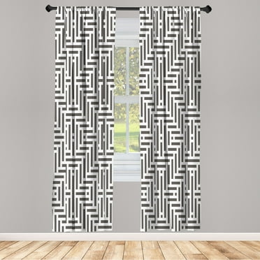 Ambesonne Geometric Curtains, Short Lines Abstract, Pair of 28"x84", Charcoal Grey White