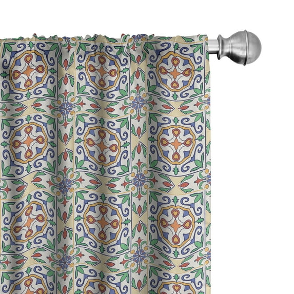 Ambesonne Geometric Curtains, Spanish Ornamental, Pair of 28"x84", Multicolor