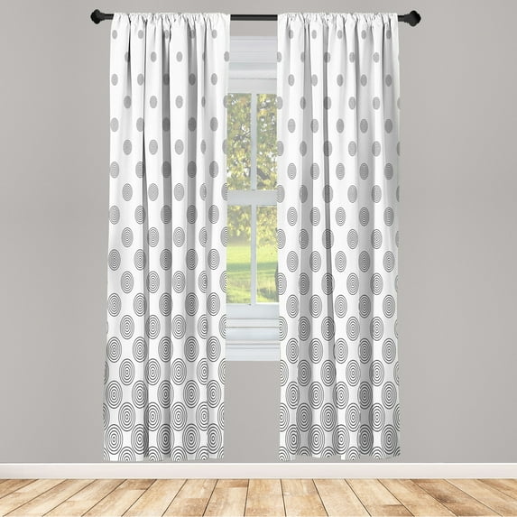 Ambesonne Geometric Curtains, Spiraling Dots, Pair of 28"x95", Grey White