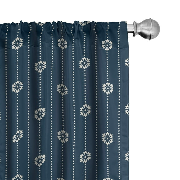 Ambesonne Geometric Curtains, Spring Blossoming Floral, Pair of 28"x95", Dark Blue Cream