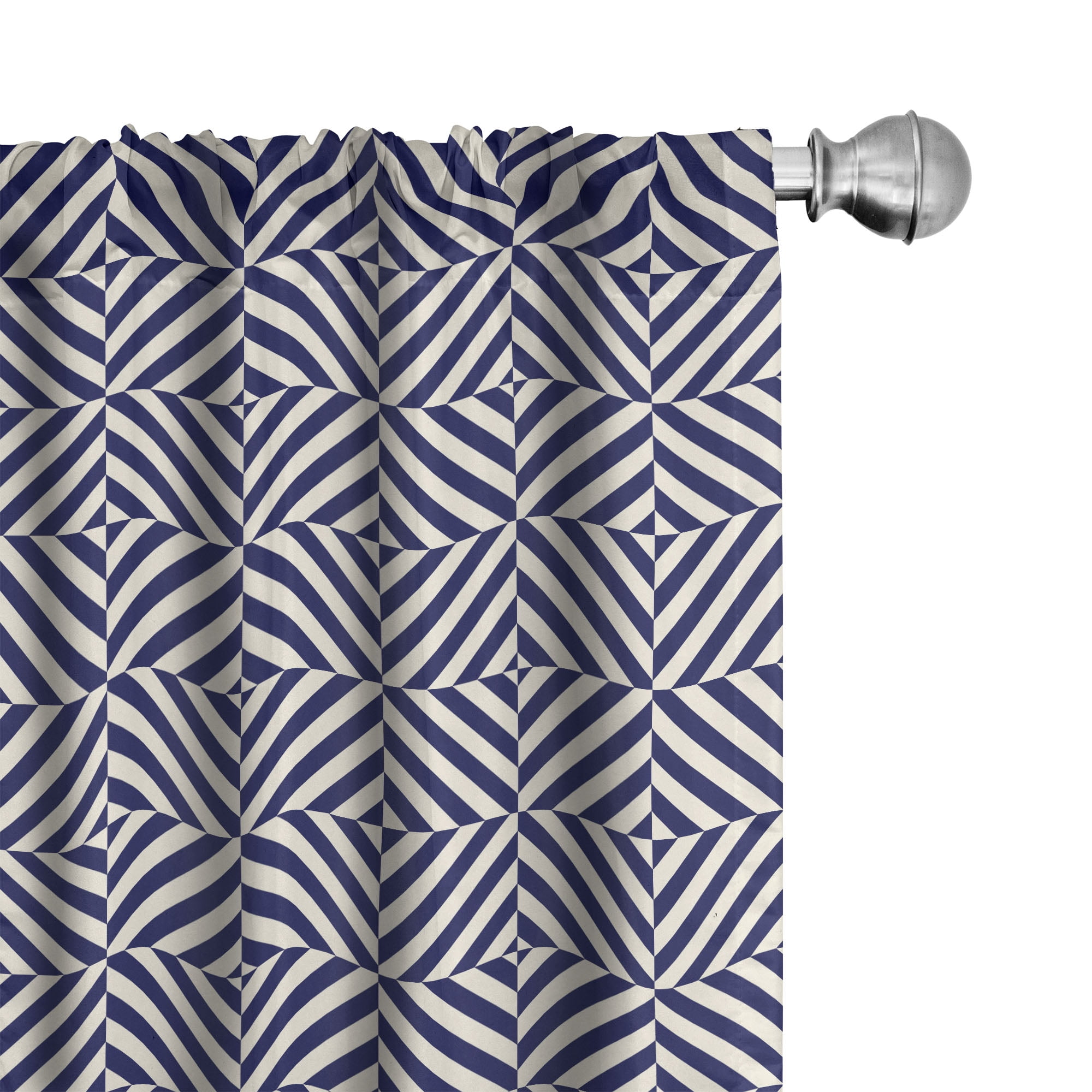 Pale Blue and Dark Blue Geometric Polyester Curtain Panels