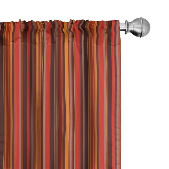 Ambesonne Geometric Curtains, Tiny and Thick Lines, Pair of 28"x84", Red Brown Yellow