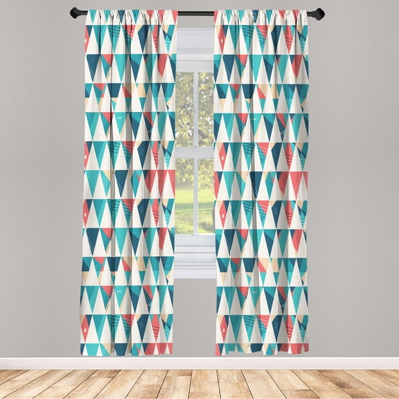 Ambesonne Geometric Curtains, Triangle Hexagons, Pair of 28"x95", Turquoise Teal Coral