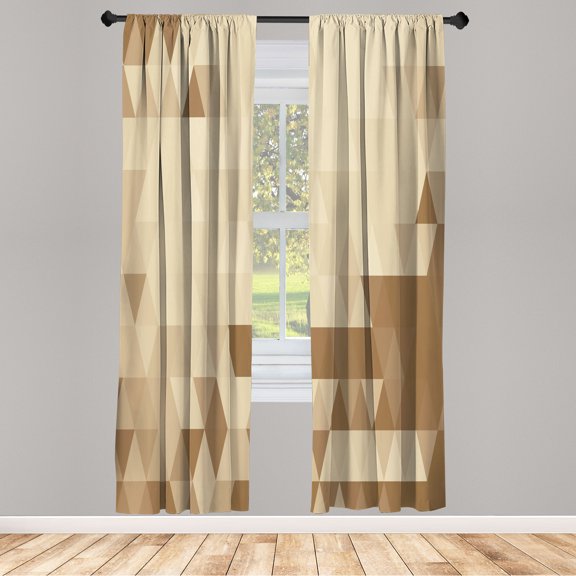 Ambesonne Geometric Curtains, Triangle Pattern Abstract, Pair of 28"x63", Pale Camel