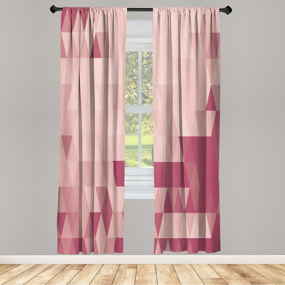 Ambesonne Geometric Curtains, Triangle Pattern Abstract, Pair of 28"x84", Dark Magenta
