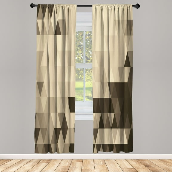 Ambesonne Geometric Curtains, Triangle Pattern Abstract, Pair of 28"x84", Pastel Brown