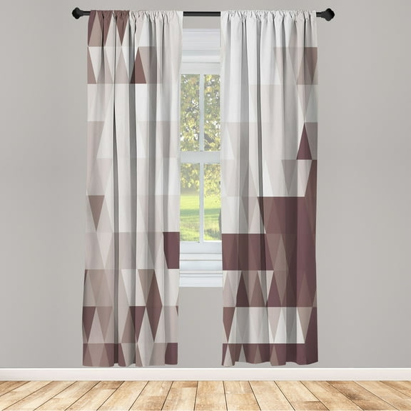 Ambesonne Geometric Curtains, Triangle Pattern Abstract, Pair of 28"x95", Pale Chocolate