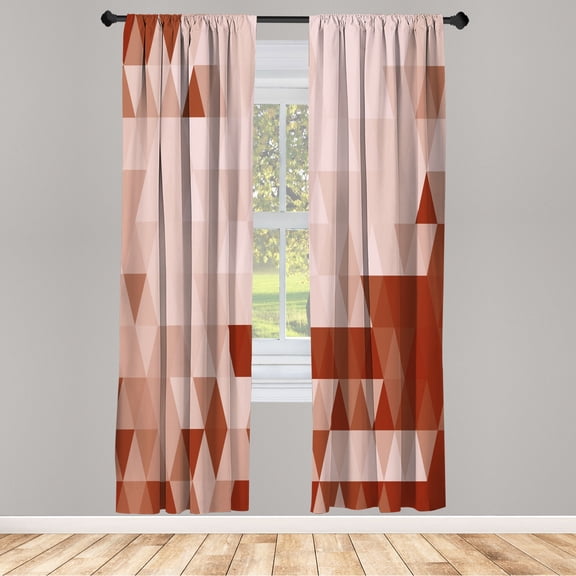 Ambesonne Geometric Curtains, Triangle Pattern Abstract, Pair of 28"x95", Paprika Beige
