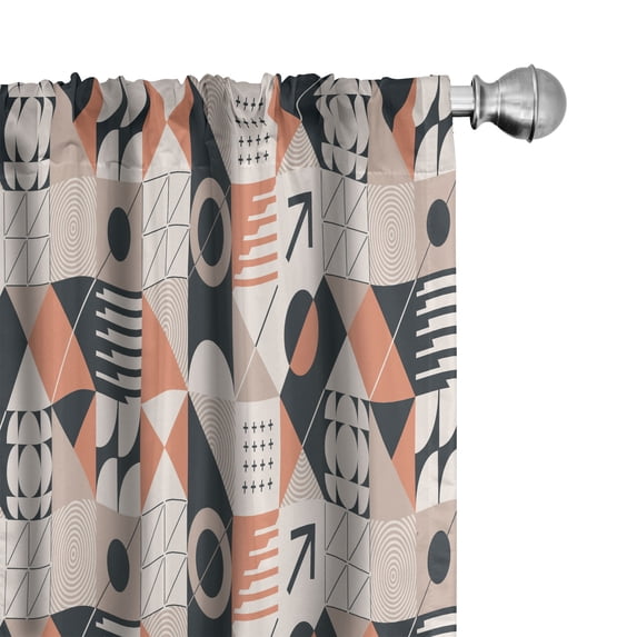 Ambesonne Geometric Curtains, Triangles Lines Pattern, Pair of 28"x63", Dark Peach and Blue Grey