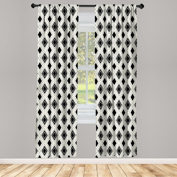 Ambesonne Geometric Curtains, Triangles Squares, Pair of 28"x63", Black and White