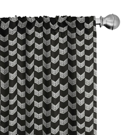 Ambesonne Geometric Curtains, Tribal Herringbone Art, Pair of 28"x63", Black and White