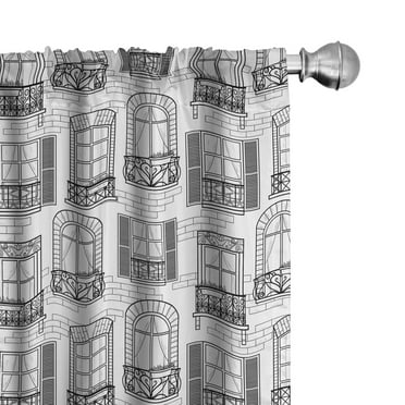 Ambesonne Geometric Curtains, Urban Architecture Façade, Pair of 28"x63", Grey White