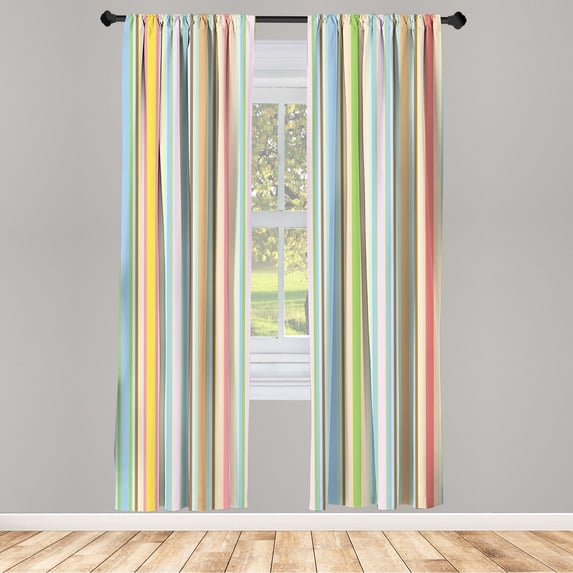 Ambesonne Geometric Curtains, Vertical Lines Retro Art, Pair of 28"x84", Multicolor