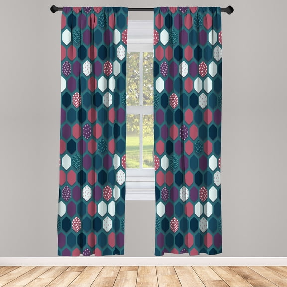 Ambesonne Geometric Curtains, Vibrant Hexagon Shapes, Pair of 28"x95", Dried Rose Dark Teal