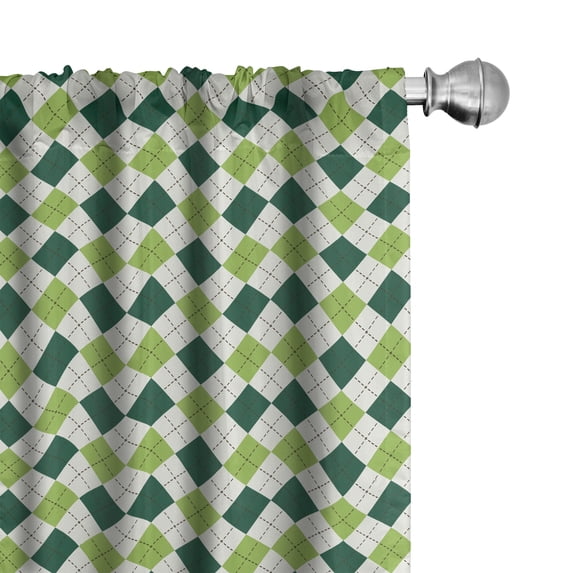 Ambesonne Geometric Curtains, Vintage Diamond Line, Pair of 28"x95", Lime Green Dark Green