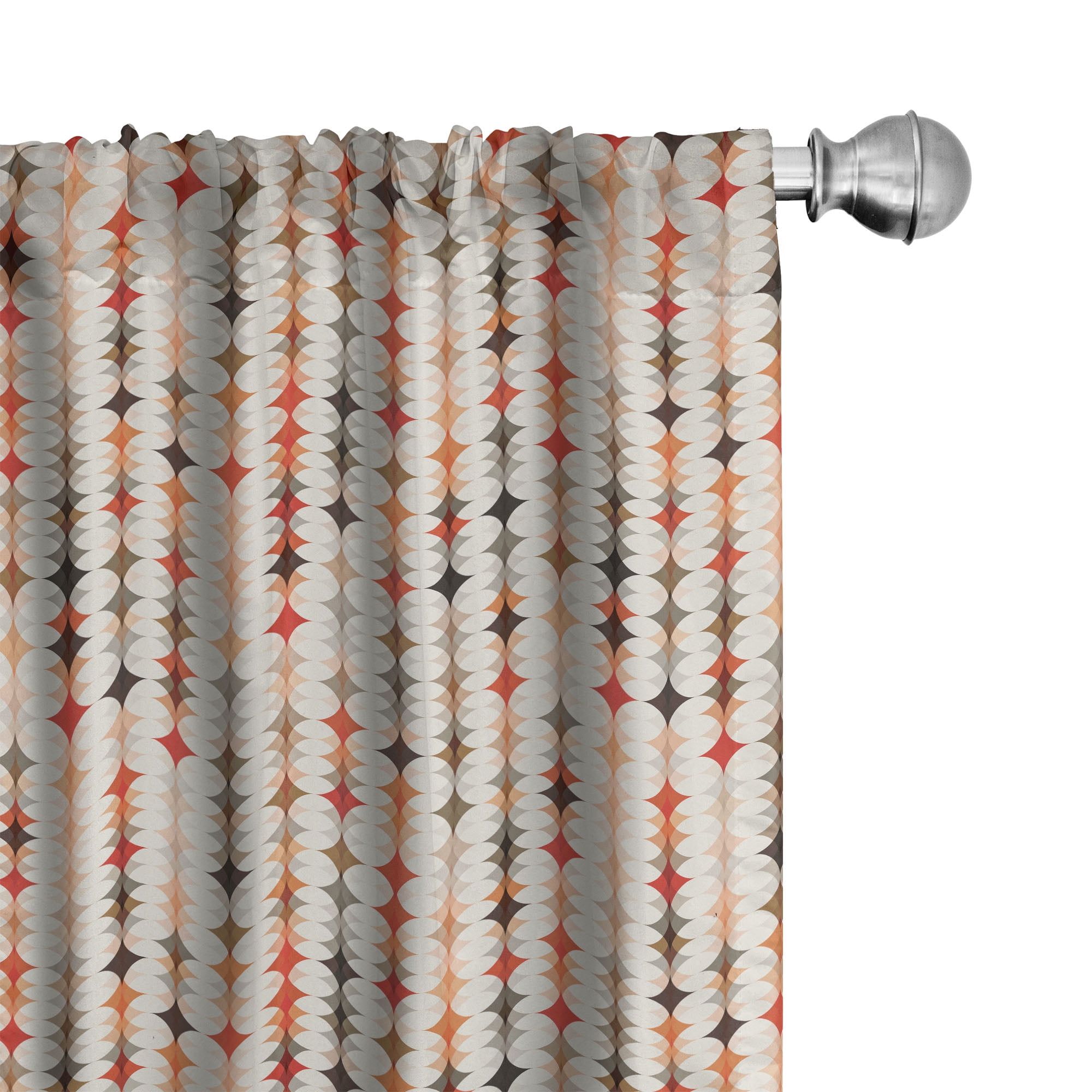 Vintage Geometric Red and Gray Microfiber Curtain Panels