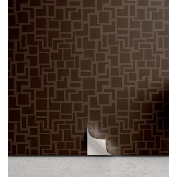 Ambesonne, Geometric Design Peel & Stick Wallpaper for Home, Square Art Pattern, 13"x72", Dark Cocoa Umber