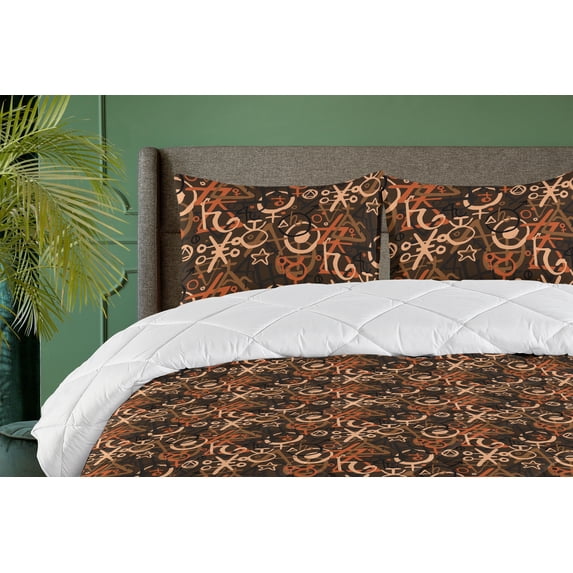 Ambesonne Geometric Down Alternative Quilt Comforter, Graffiti Art Earthy Back, Queen, Brown and Burnt Orange