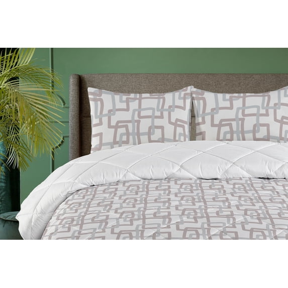 Ambesonne Geometric Down Alternative Quilt Comforter, Simple Art Modern Lines, Queen, Pale Purpleblue