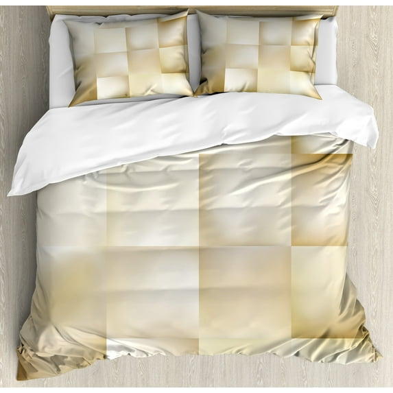Ambesonne Geometric Duvet Cover Set, Abstract Square Shady, 2-Calking, Cream Beige