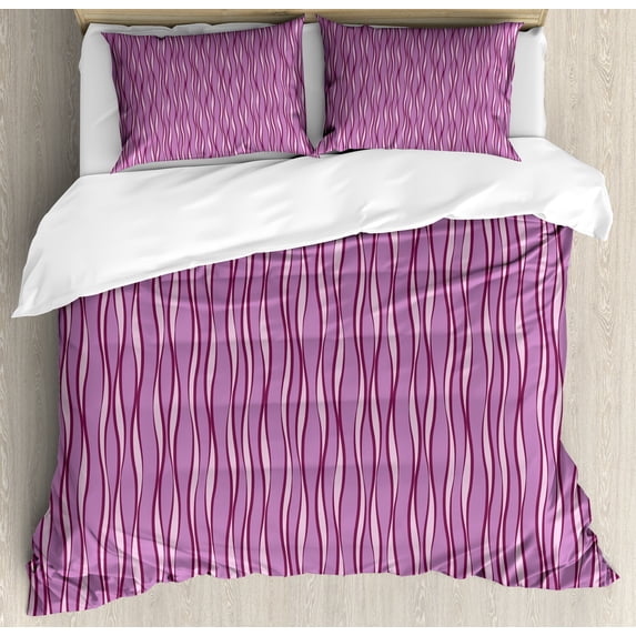 Ambesonne Geometric Duvet Cover Set, Abstract Wave Lines Art, 2-Calking, Pale Purple and Dark Fuchsia