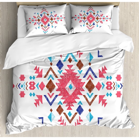 Ambesonne Geometric Duvet Cover Set, Modern Frame, Queen, Vermilion Caramel Blue