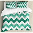thumbnail image 1 of Ambesonne Geometric Duvet Cover Set, Pastel Chevrons Green, Queen, Mint Green Dark Green, 1 of 6