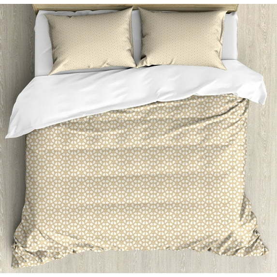Ambesonne Geometric Duvet Cover Set, Rhombus Mosaic Pattern, 2-Calking, Pale Brown White