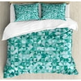 thumbnail image 1 of Ambesonne Geometric Duvet Cover Set, Triangle Mosaic Shape, Queen, Teal Green, 1 of 6