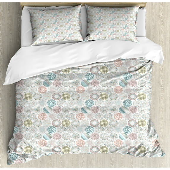 Ambesonne Geometric Duvet Cover Sets, Bohemian Circular Motifs, 2-King, Pale Salmon Cadet Blue