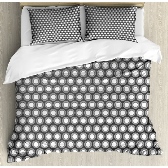 Ambesonne Geometric Duvet Cover Sets, Circular Disc Forms, 2-Queen, White