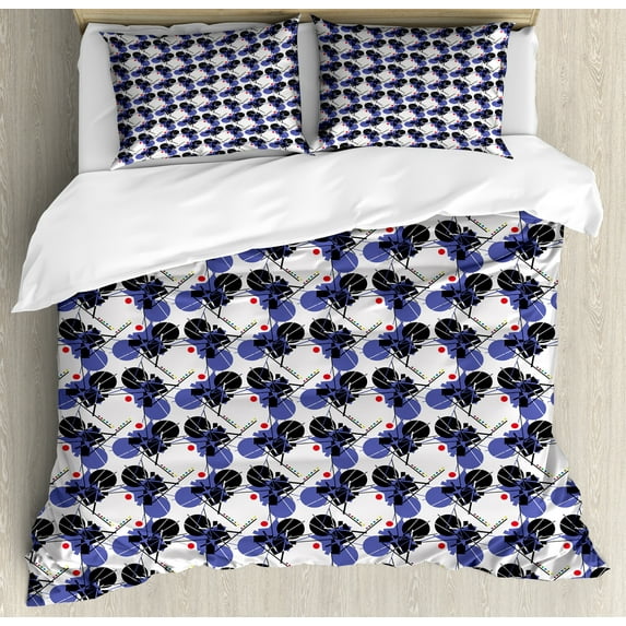 Ambesonne Geometric Duvet Cover Sets, Contemporary Abstract Art, 2-King, Violet Grey