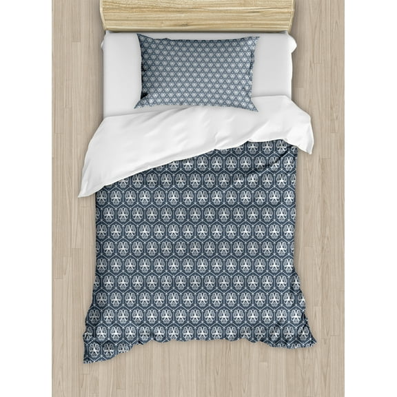 Ambesonne Geometric Duvet Cover Sets, Floral Eastern Ornate, 2-Twin, Charcoal Grey Dark Blue