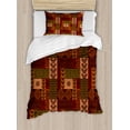 thumbnail image 1 of Ambesonne Geometric Duvet Cover Sets, Folk Shape, 2-Twin, Pink Green and Brown, 1 of 3